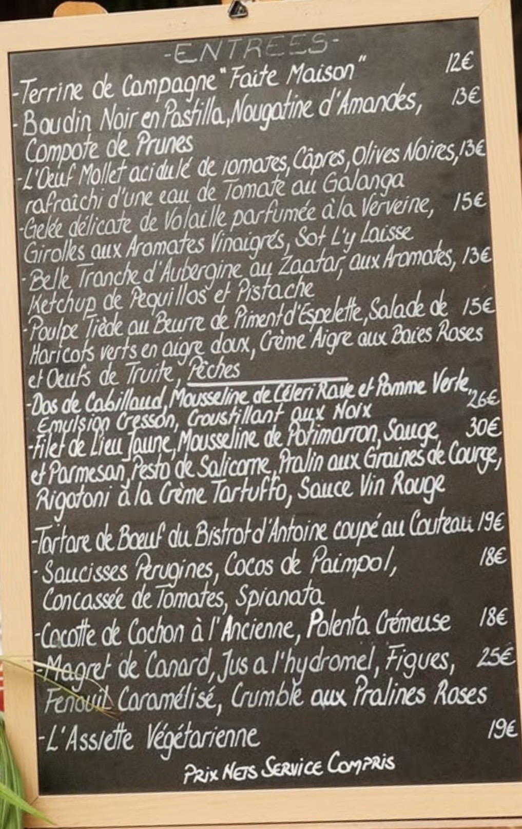 Ardoise du bistrot